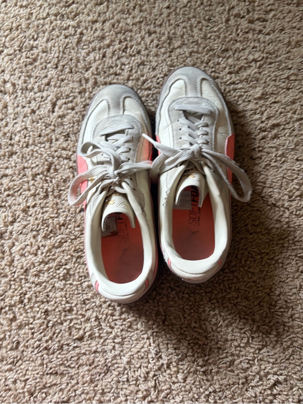 Puma Kids White Sneakers with Coral Accents
